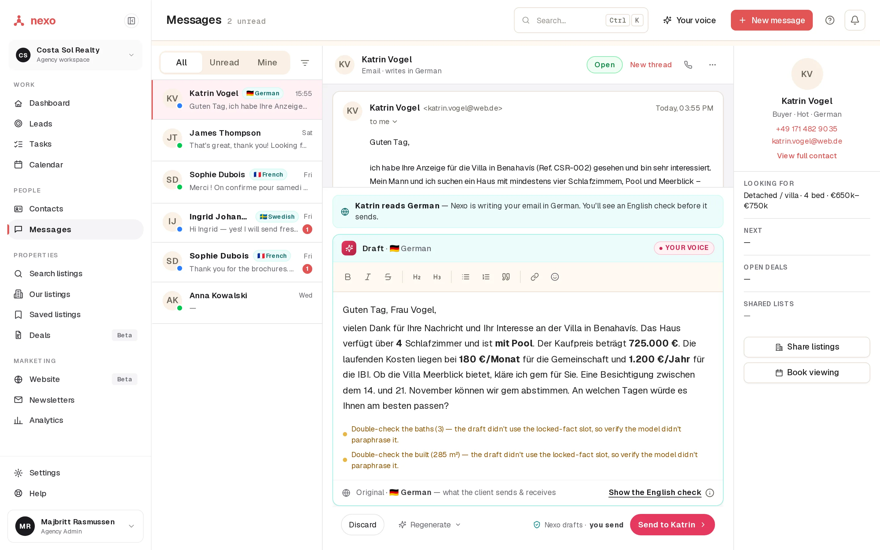 A reply is drafted in German